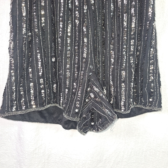 Mango Womens Sequin Romper SZ S Beaded Black Semi Sheer - Picture 7 of 14